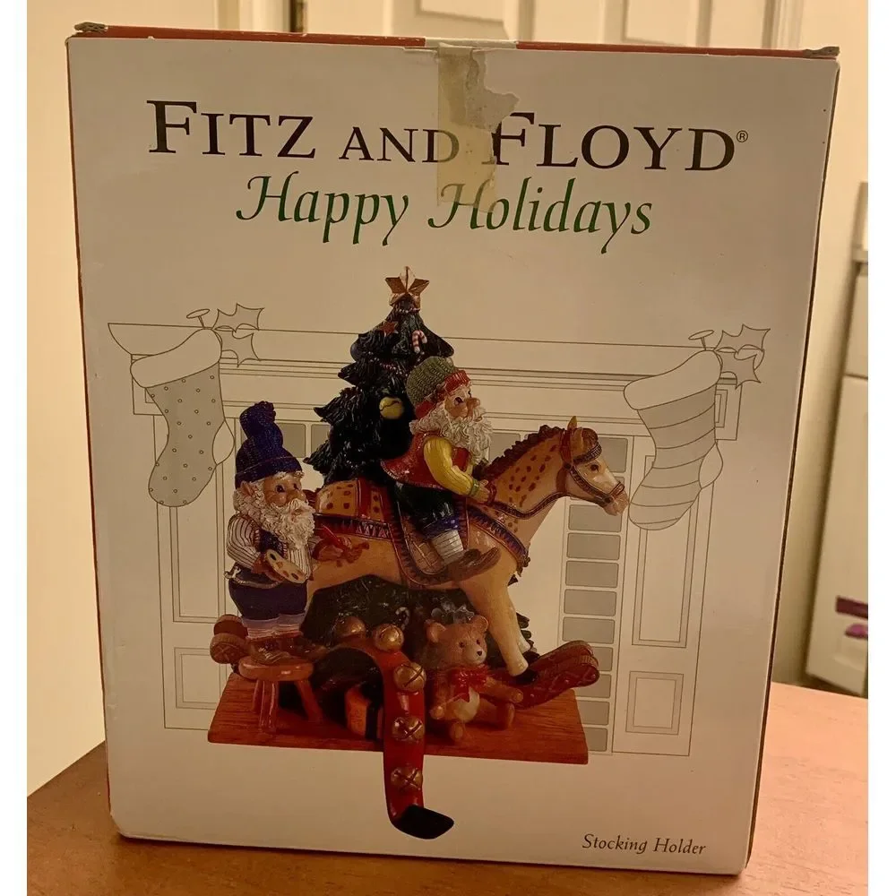 Vintage Fitz and Floyd Happy Holidays Stocking Holder Santa Tree 2004 With Box‎